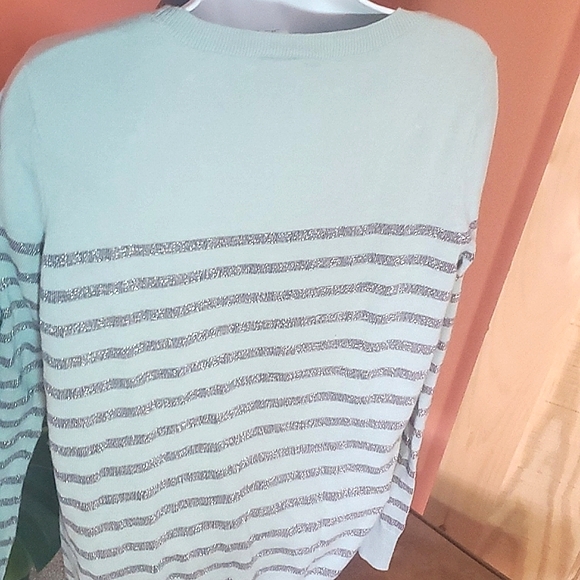 LOFT Outlet Sky Blue & Silver Sparkle Sweater, size Medium - Picture 3 of 8